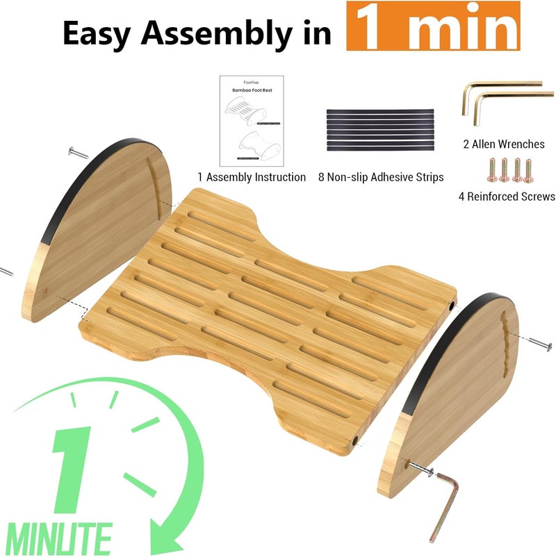 FOXHIVE Bamboo Foot Rest for Under Desk at Work - Reversible Rocking Under Desk Footrest 2-in-1 with 6 Adjustable Heights, Ergonomic Foot Rest Under Desk with Anti-Slip Surface for Home, Office and Gaming - Image 5